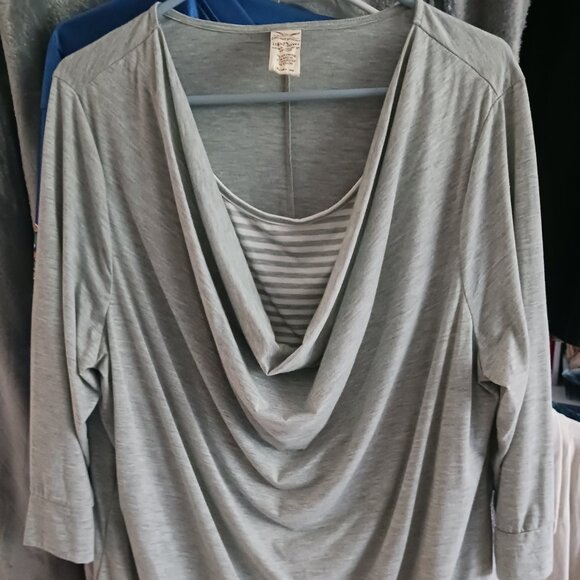 Faded Glory Cowl Drape Neck Gray Top Blouse Pullover Size 2X - Picture 1 of 8